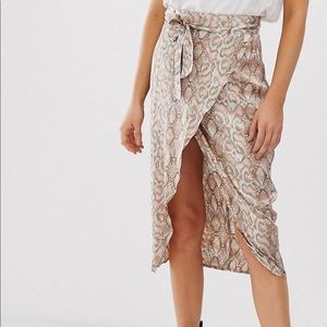 Snakeskin print wrap midi skirt